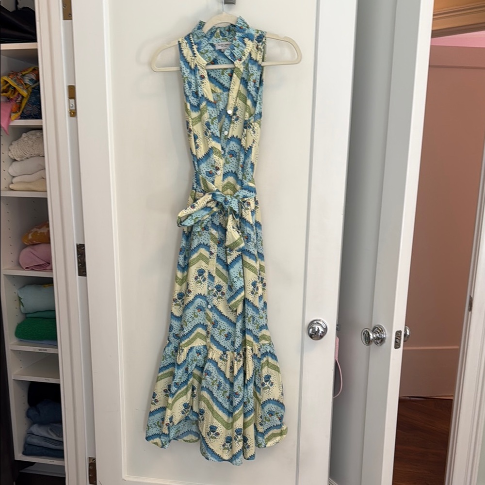 Blue and Yellow Halter Maxi Sundress
